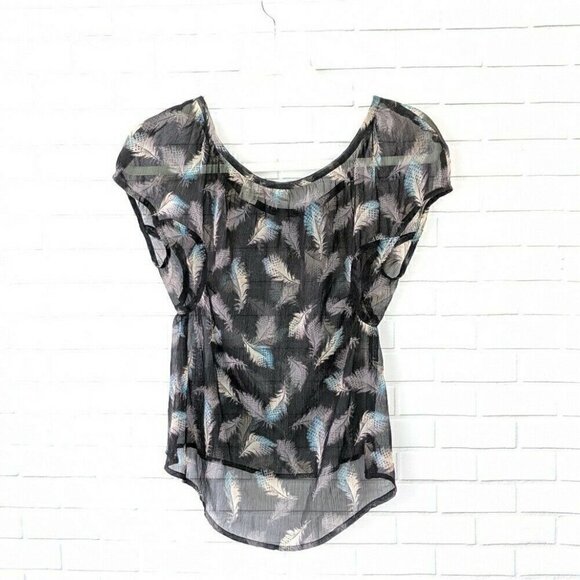 Mudd Black/Teal Sheer Feather Top Womens Small - Picture 4 of 4